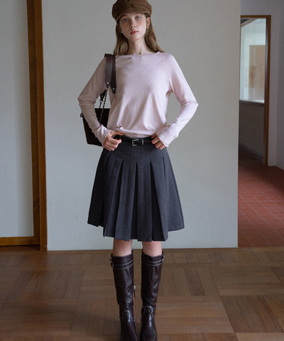 ベルトデザインボックスプリーツスカート