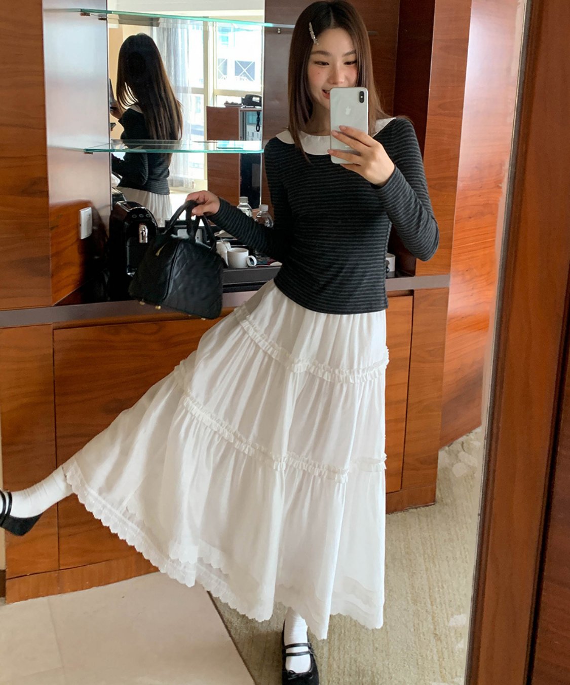 Wスカラップレースティアードスカート