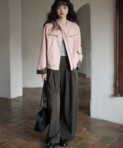 タック入りサイドリボンデザインパンツ