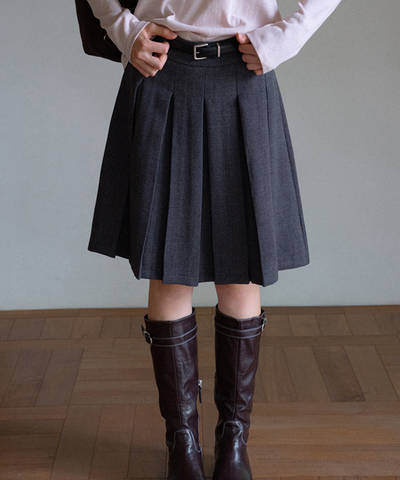 ベルトデザインボックスプリーツスカート