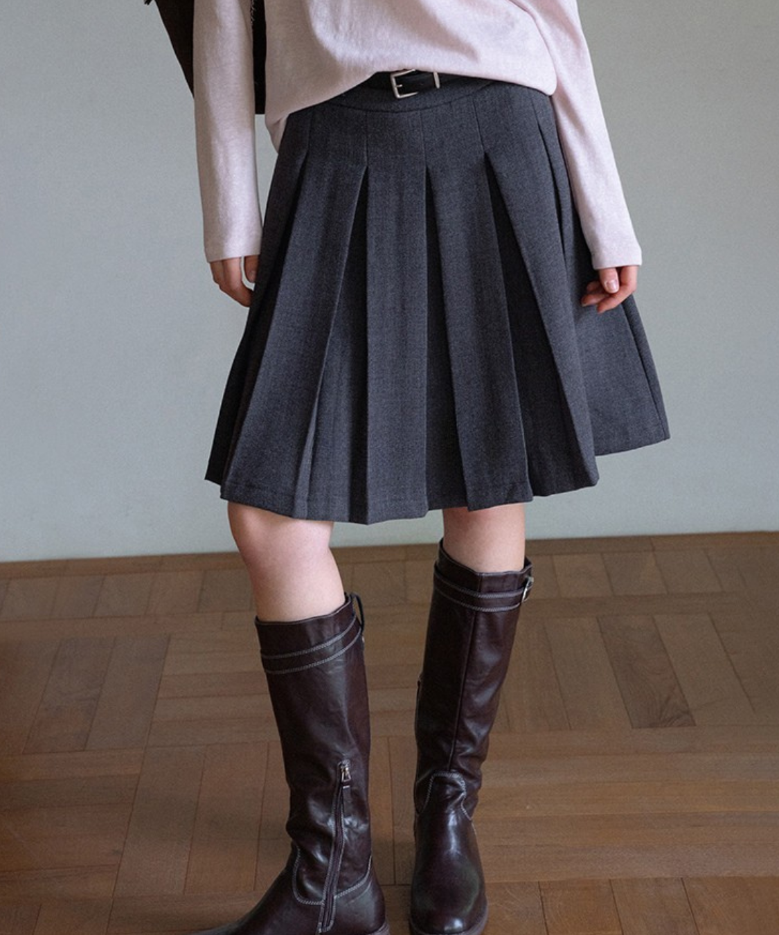 ベルトデザインボックスプリーツスカート