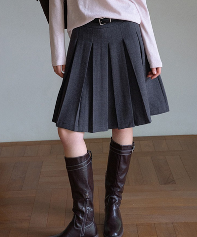 ベルトデザインボックスプリーツスカート