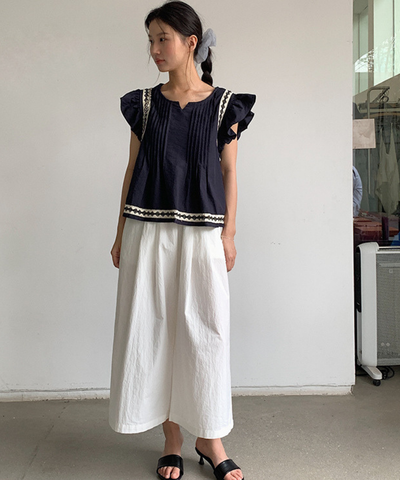 9分丈フラップポケット付きワイドシルエットパンツ