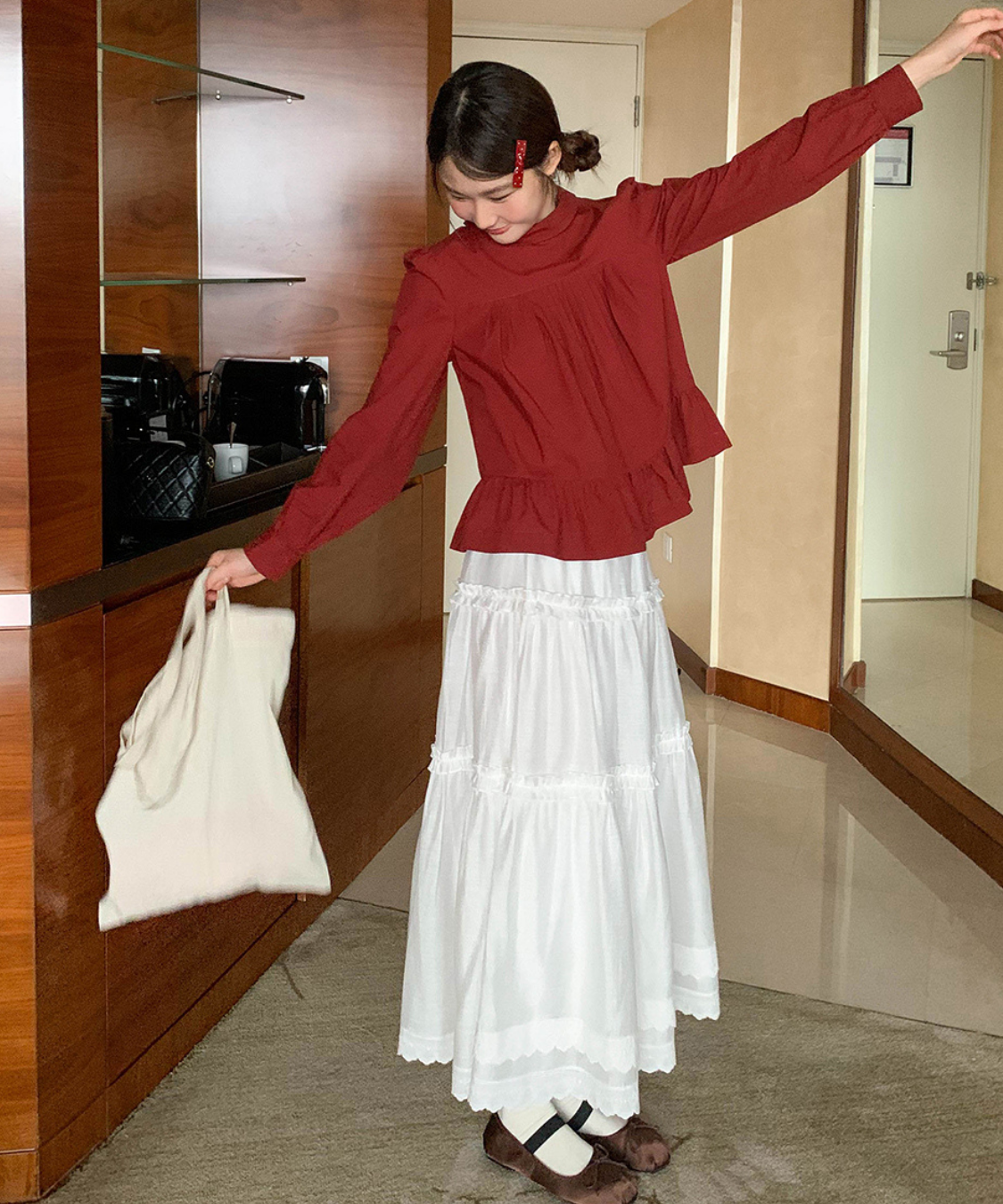 Wスカラップレースティアードスカート