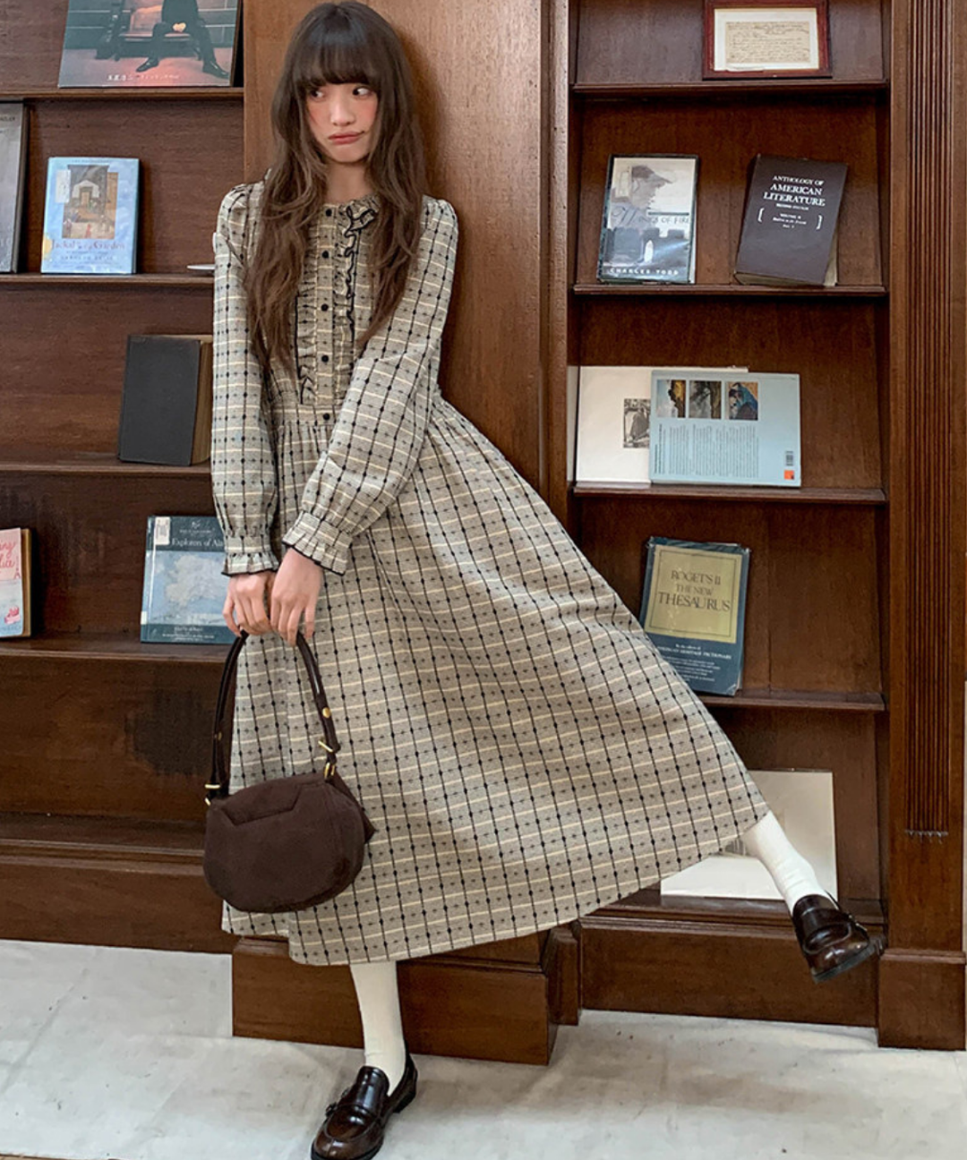 ラウンドカラーフリルチェックワンピース – jemiremi（ジェミレミ）