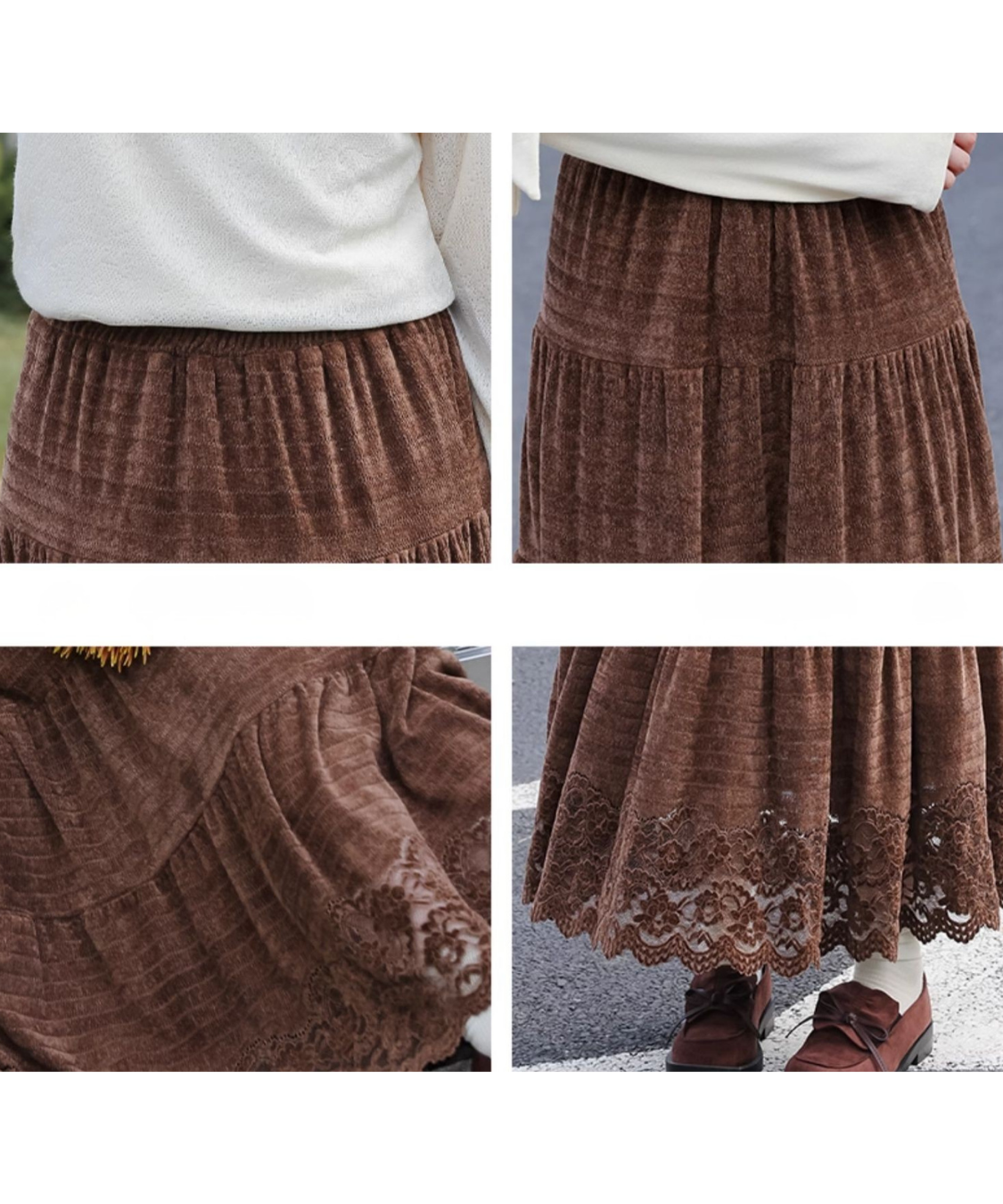 ティアード切り替えスカラップレースロングスカート