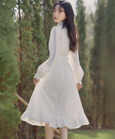 フリルハイネックピンタックレースワンピース