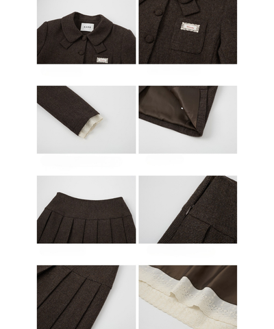 レースレイヤード袖ジャケット＋ボックスプリーツスカート 2点セット