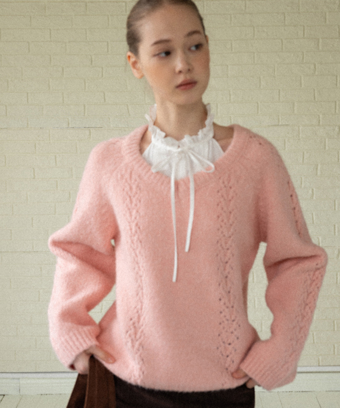 透かし編みシャギーニットプルオーバー