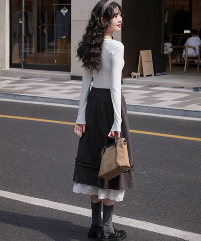 ペチ風裾レース付きAラインスカート