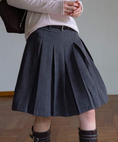 ベルトデザインボックスプリーツスカート