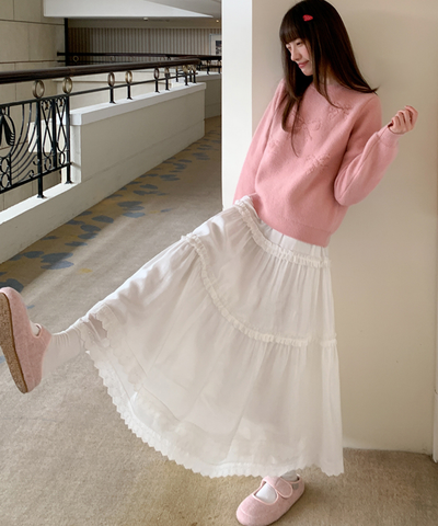 Wスカラップレースティアードスカート