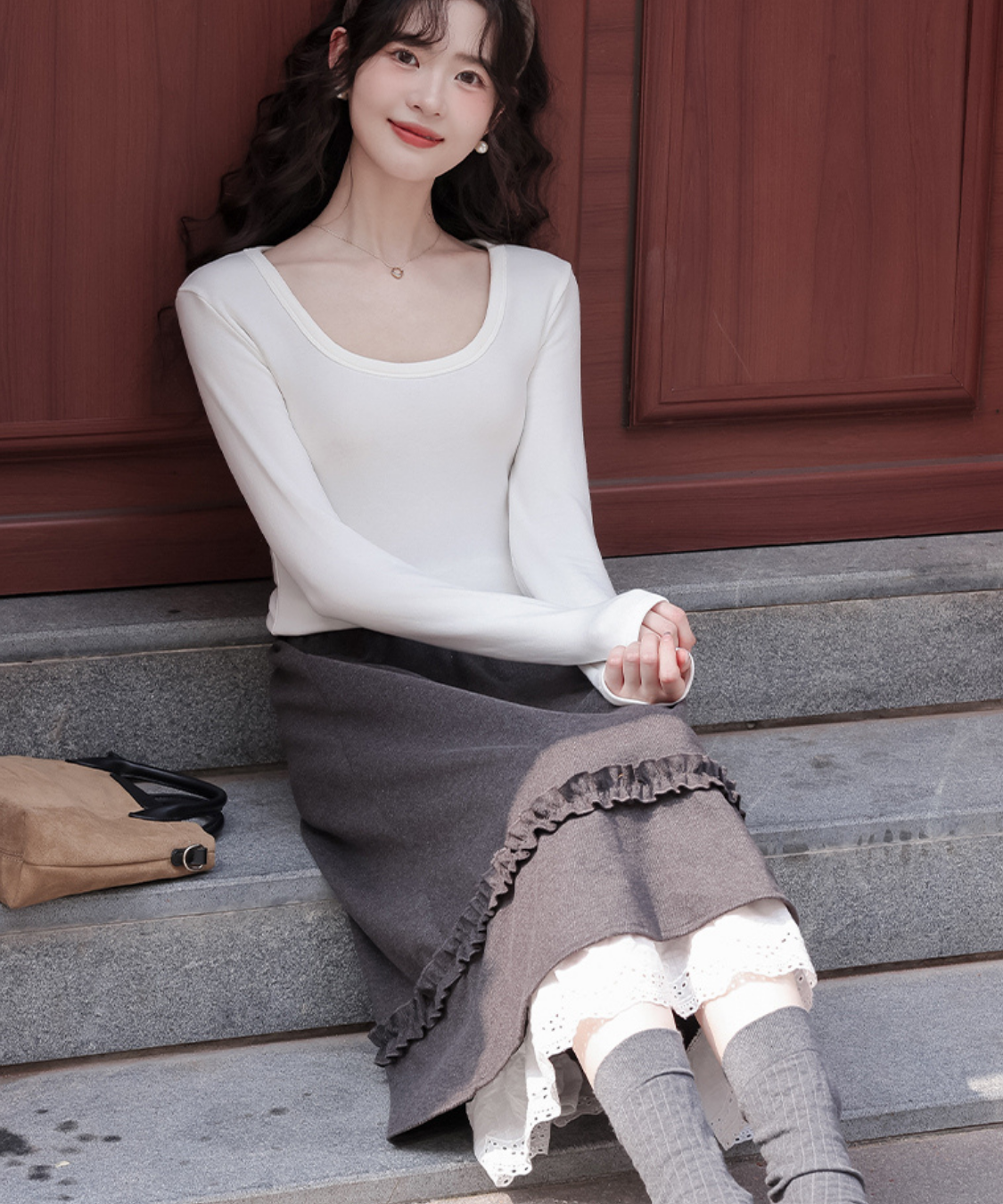 ペチ風裾レース付きAラインスカート