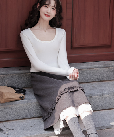 ペチ風裾レース付きAラインスカート