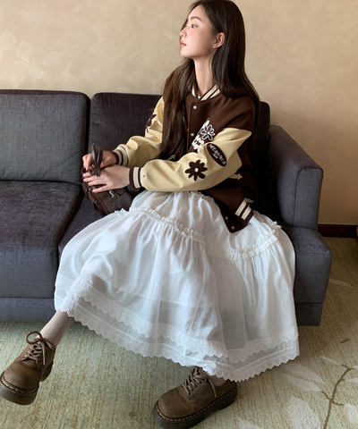 Wスカラップレースティアードスカート