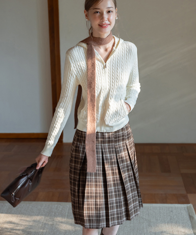 ベルト付きチェック柄ボックスプリーツスカート