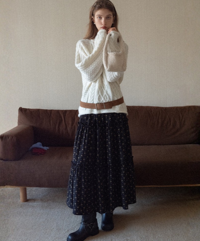 小花柄フレアティアードスカート