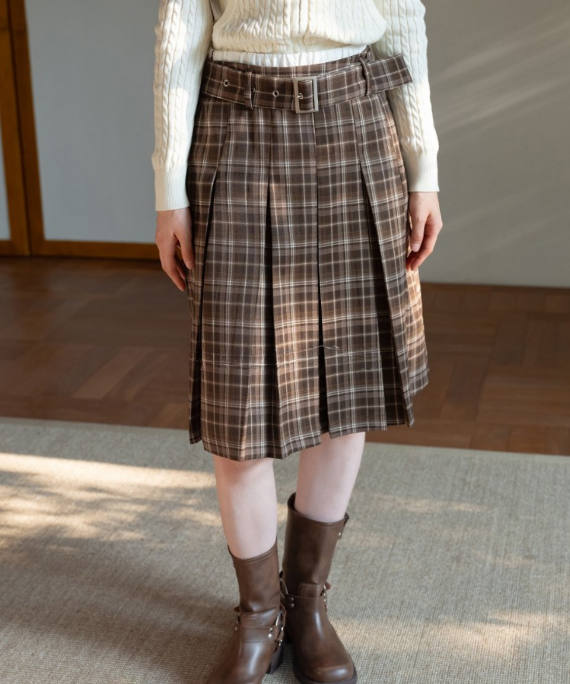 m.me.eme　エムミーエメ　チェックボックスプリーツスカートベルト付き ベルト付きチェック柄ボックスプリーツスカート – jemiremi