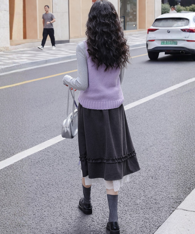 ペチ風裾レース付きAラインスカート