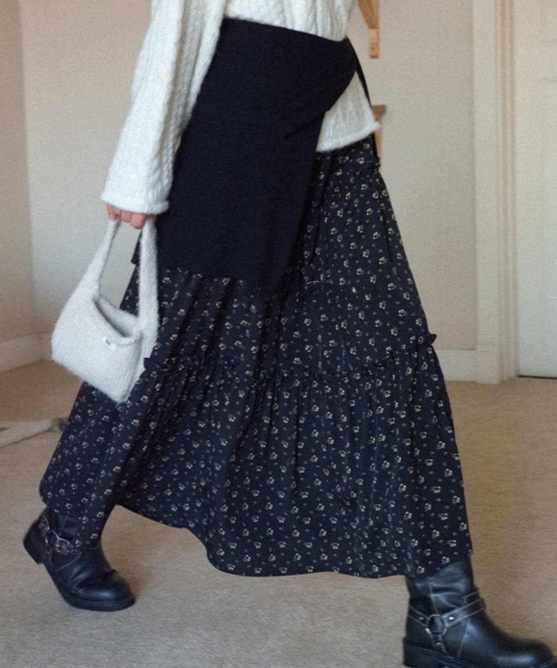 小花柄フレアティアードスカート