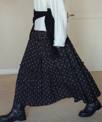 小花柄フレアティアードスカート