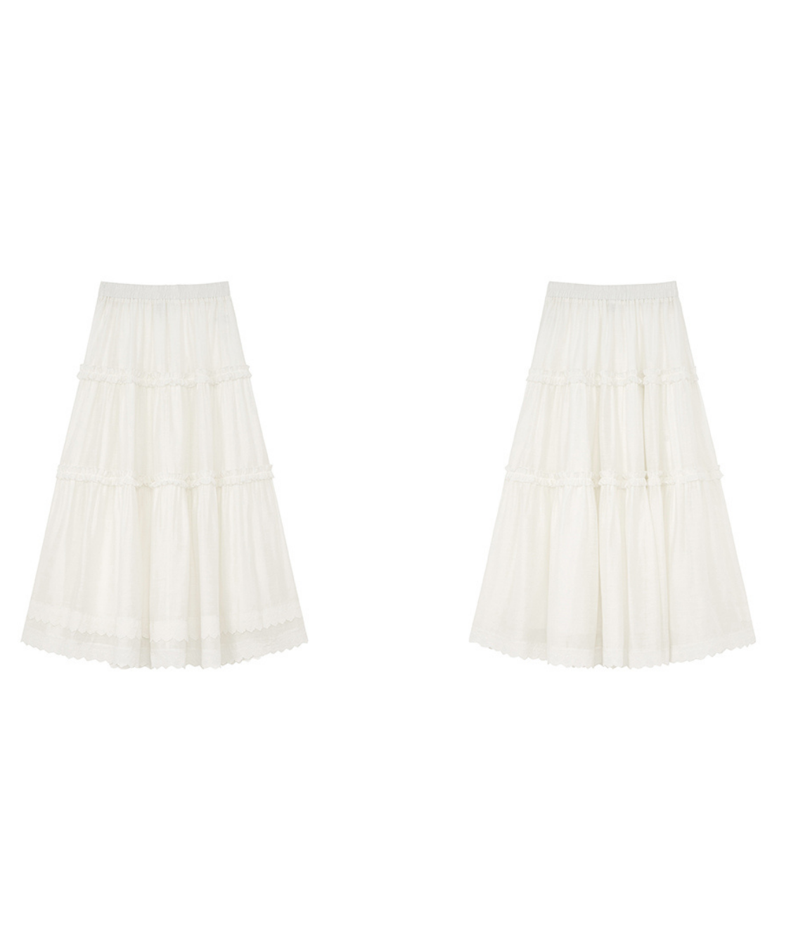 Wスカラップレースティアードスカート
