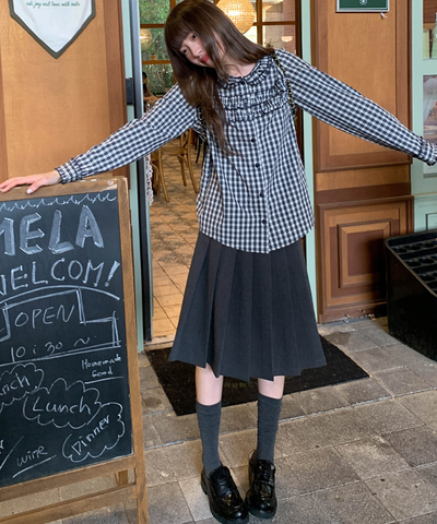 フリル巻き風アクセント付きプリーツスカート