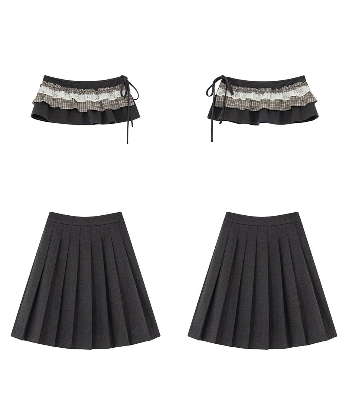 フリル巻き風アクセント付きプリーツスカート