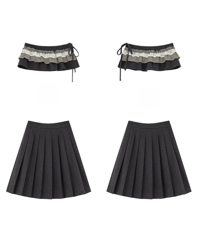 フリル巻き風アクセント付きプリーツスカート