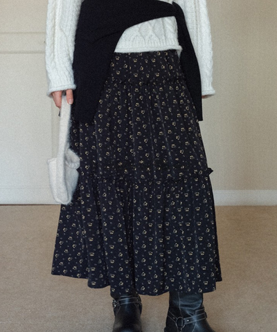 小花柄フレアティアードスカート