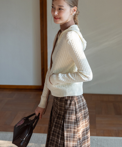 ベルト付きチェック柄ボックスプリーツスカート