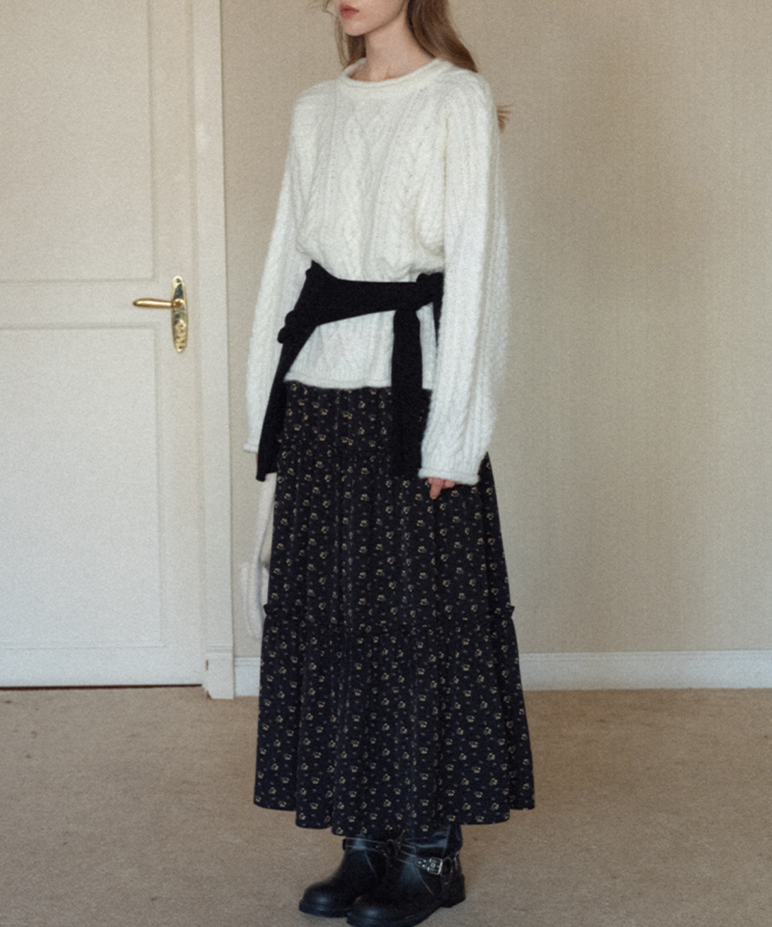 小花柄フレアティアードスカート