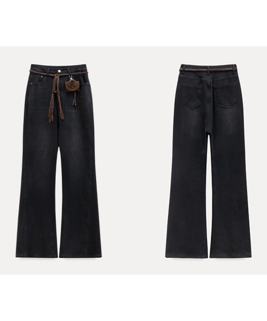 ベルト付きブラックフレアデニムパンツ