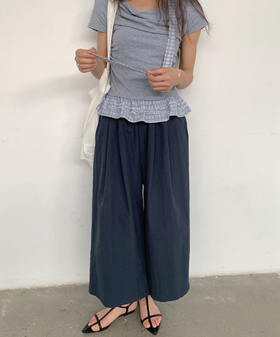 9分丈フラップポケット付きワイドシルエットパンツ