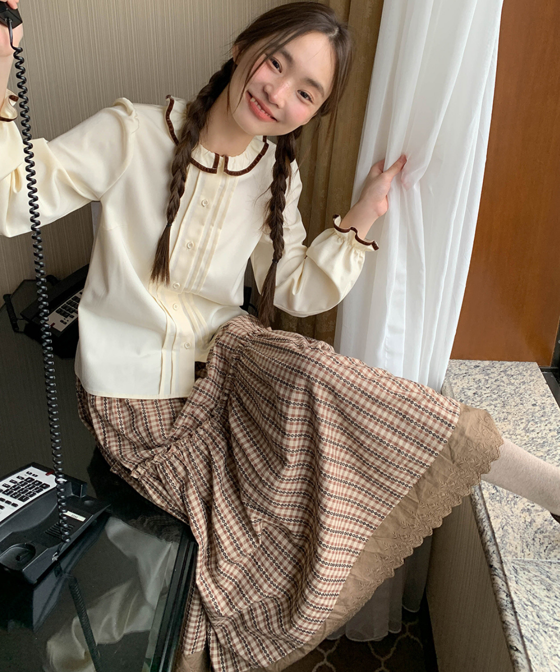 ギンガムチェックティアードスカラップスカート