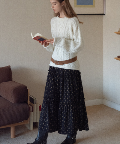 小花柄フレアティアードスカート