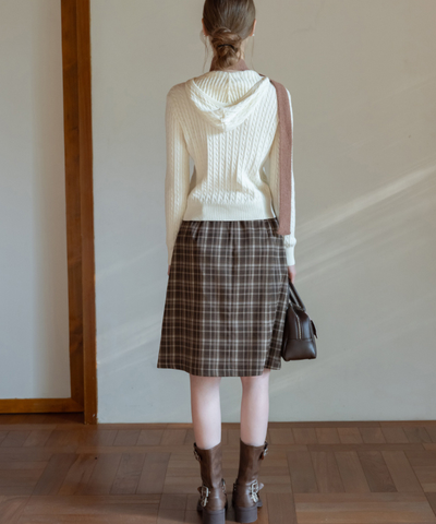 ベルト付きチェック柄ボックスプリーツスカート