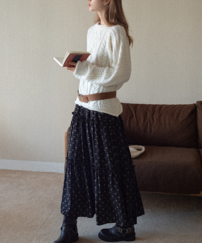 小花柄フレアティアードスカート