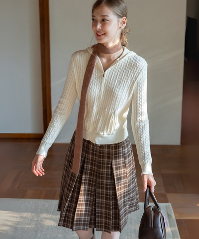 ベルト付きチェック柄ボックスプリーツスカート
