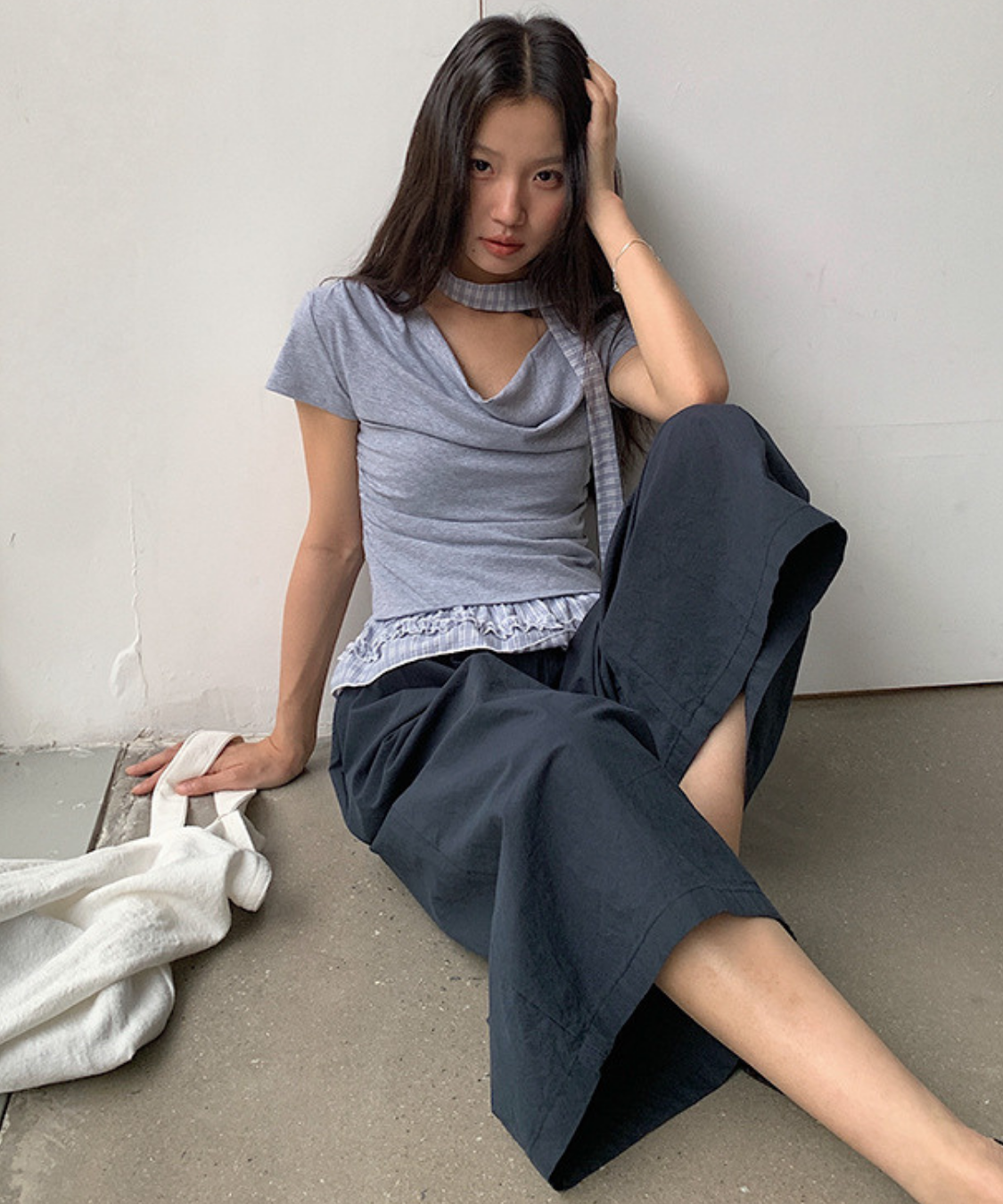 9分丈フラップポケット付きワイドシルエットパンツ
