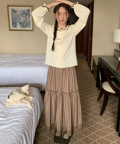 ギンガムチェックティアードスカラップスカート