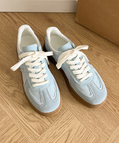 配色レースアップラバーソールスニーカー