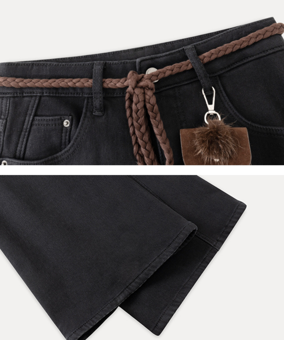 ベルト付きブラックフレアデニムパンツ