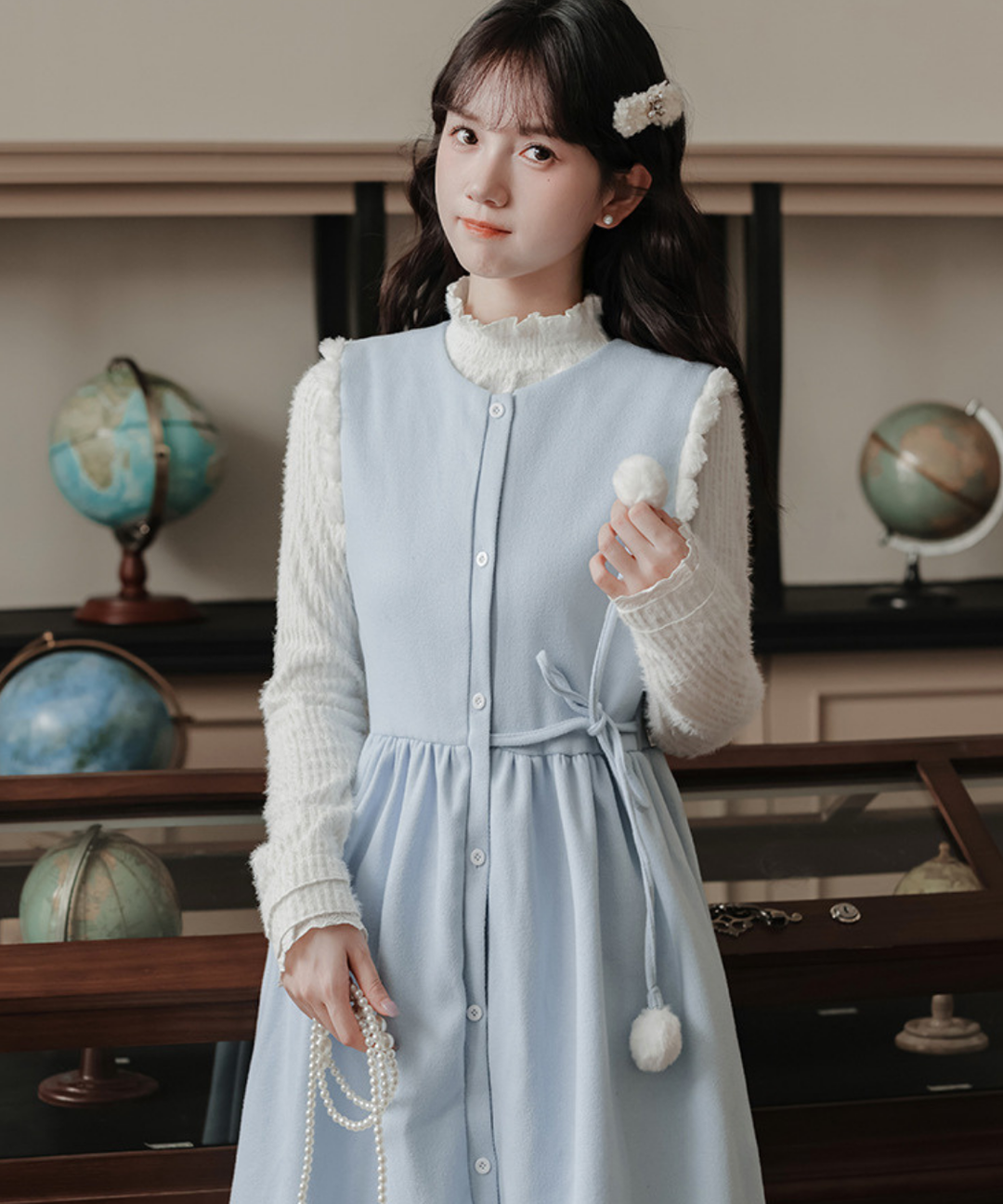 ポンポンリボンワンピース＋リブフリルニット 2点セット – jemiremi