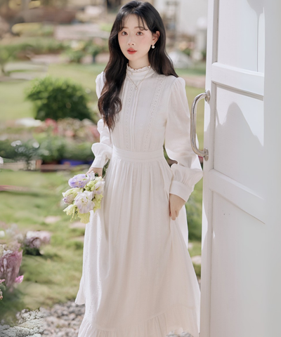 フリルハイネックピンタックレースワンピース