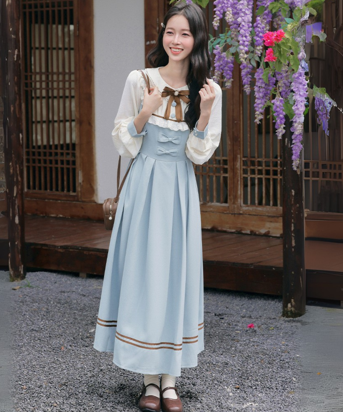 【送料無料】ボレロ風のフリフリワンピーススタイ(藍色) 送料無料】ボレロ風のフリフリワンピーススタイ(藍色)