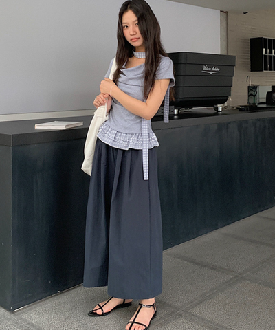 9分丈フラップポケット付きワイドシルエットパンツ