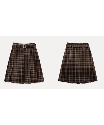 ベルト付きチェック柄ボックスプリーツスカート