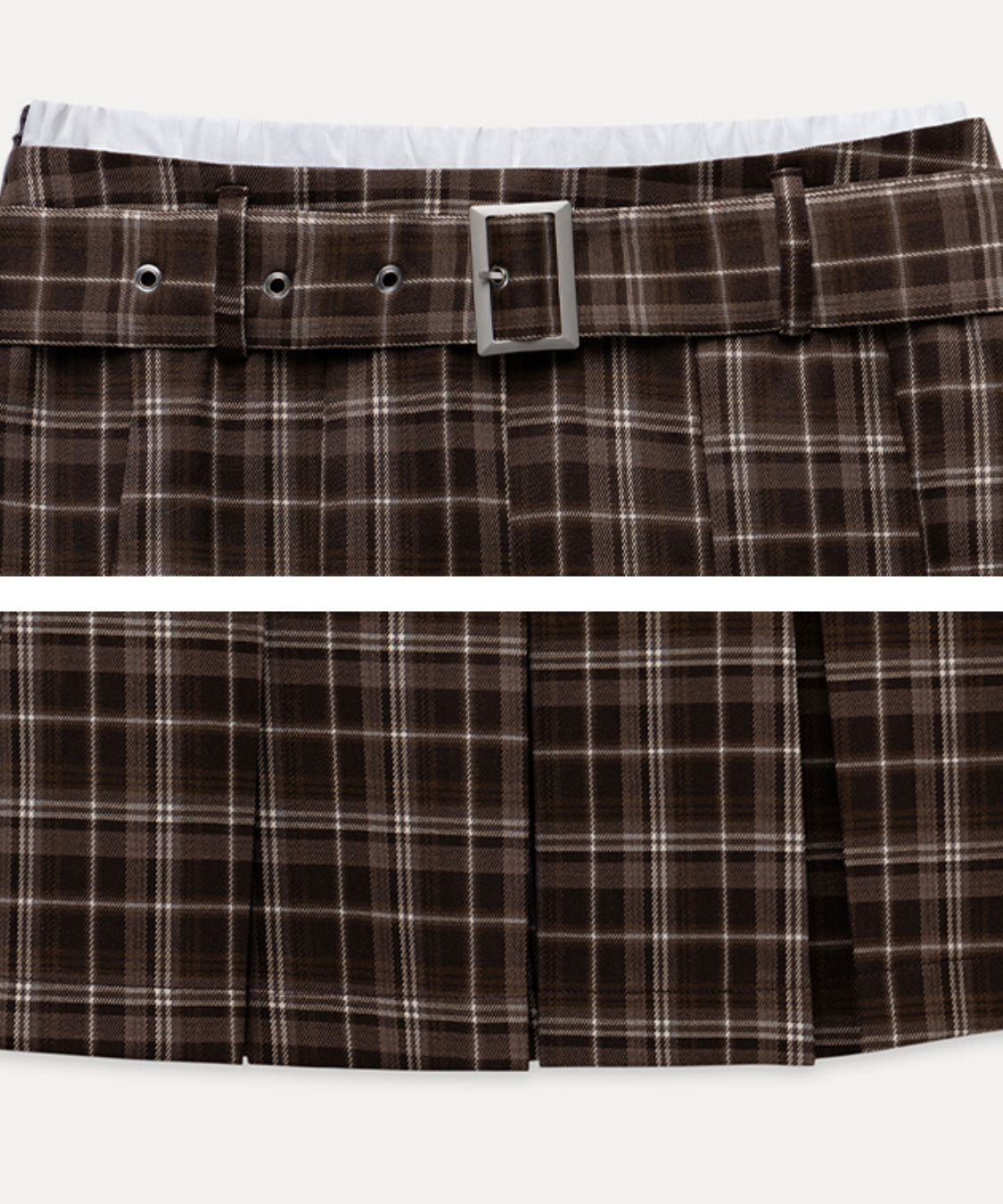 ベルト付きチェック柄ボックスプリーツスカート