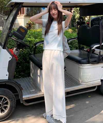 スカラップヘムワイドパンツ